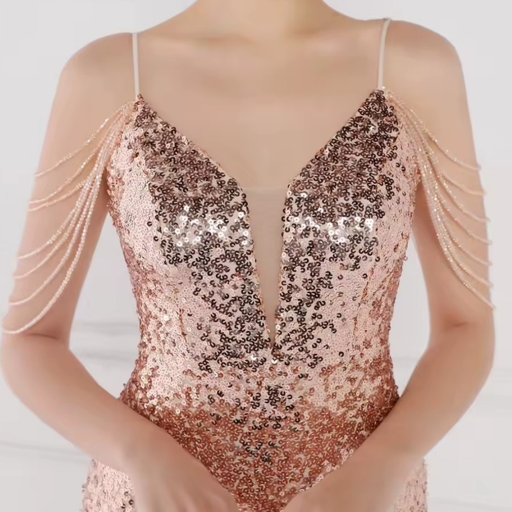 Glamorous Sequin Maxi Dress in Rose Gold - Picture 6 of 12